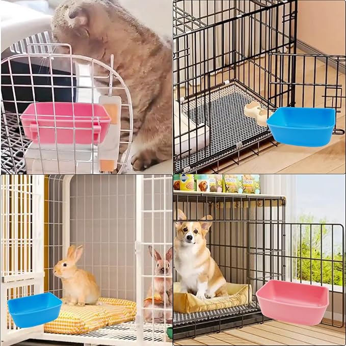 6 Pack Hanging Feeder,Food and Water Container, Bath Water Bowl Universal for Birds Hamsters Mice Rats Rabbit Guinea Pig Small Pets (Pink, Blue)