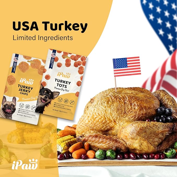 iPaw Turkey Tots Dog Treats for Puppy Training, All Natural Human Grade Dog Treat, Hypoallergenic, Easy to Digest (Turkey Tots)