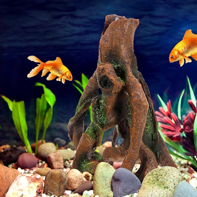 Angoily Simulation Tree Trunk Aquarium Decor 9.05X7.08X6.69In Resin Fish Tank Stump Ornament with Hideout for Aquatic Pets Underwater Decoration