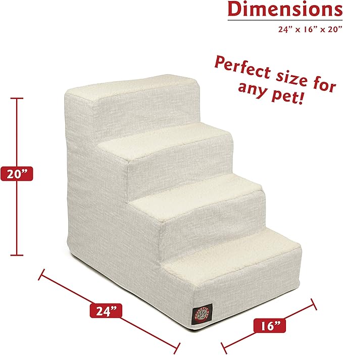 Majestic Pet 4 Step Portable Dog Stairs for Small Dogs to get on Bed Supports 25 lbs or Less – Dog Steps for High Bed with Machine Washable Cover – Pet Stairs for Cats Palette Heathered Gray