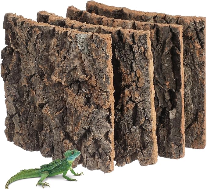 Yardwe Tree Bark Fish Tank Decoration 4 Pcs Aquarium Background for Reptiles and Aquatic Pets Natural Cork Bark Easy to Install 5.9X5.9X0.78 Inch