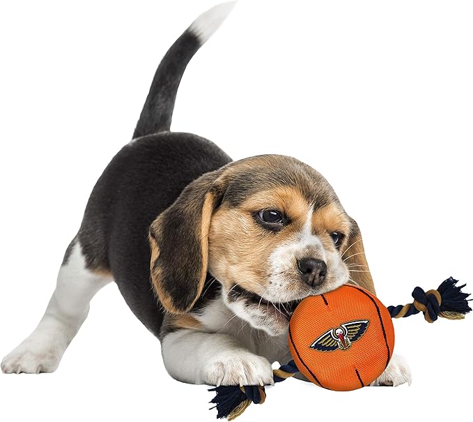 Pets First NBA New Orleans Pelicans Basketball Toy. - Tough Nylon Pet Toy with Tug Ropes & Inner Squeaker, One Size, NOP-3105
