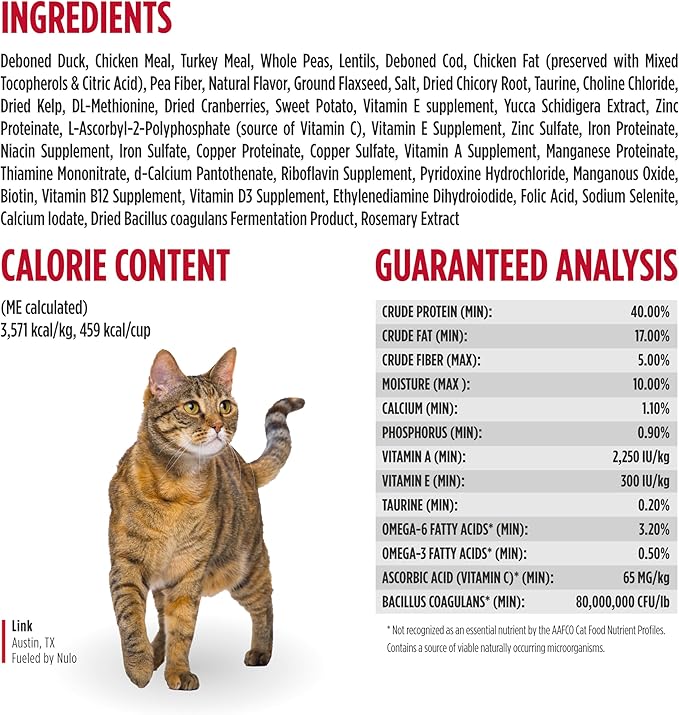 Nulo Freestyle Dry Cat Food Indoor - Duck & Cod, High Protein Grain-Free Dry Cat Food, Natural Kibble with Probiotics and Omegas Fatty Acids, 2lb Bag
