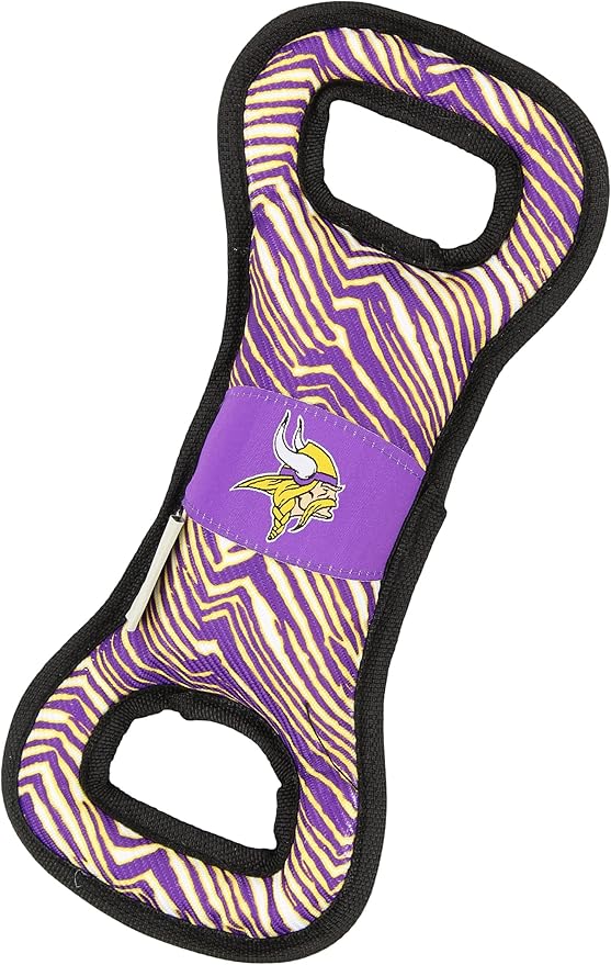 Zubaz NFL Team Logos and Colors Tug Dental Toy with Squeaker for Dogs & Cats, Minnesota Vikings
