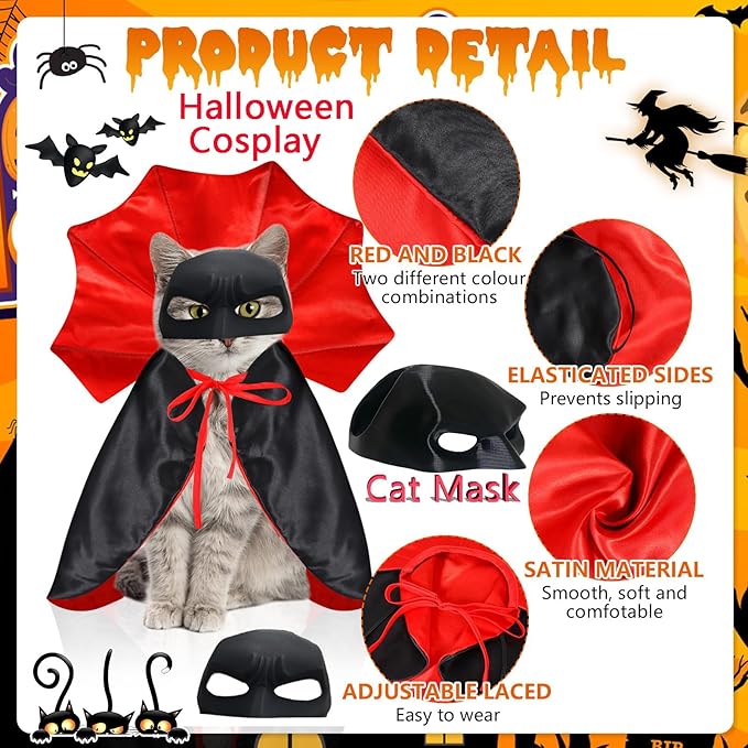 Cat Costumes, Cat Mask Cape Vampire Cats Costume Dog Halloween Vampire Costume Funny Pet Devil Cape Cloak Costumes for Cats Dogs