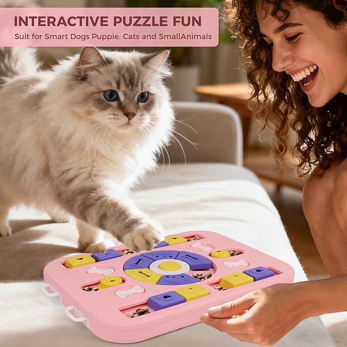 Puzzle Toys for Dogs &Cats,Treat Dispensing Dog Puzzle Toys for IQ Training and Brain Stimulation, Dog Enrichment Toys & Cat Puzzle Toy to Prevent Boredom and Overeating (L-Level4-Pink)