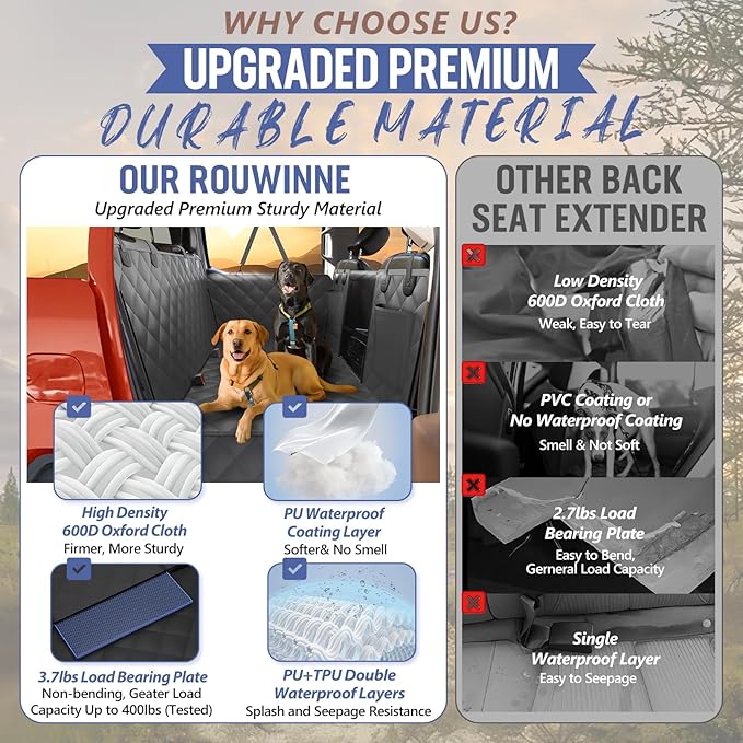 Back Seat Extender for Dogs Truck-Large Space, Hard Bottom Dog Pet Seat Cover Back Seat, Waterproof Dog Hammock for Crew Cab Trucks F150, RAM1500, Sierra, Tundra, Silverado, Black