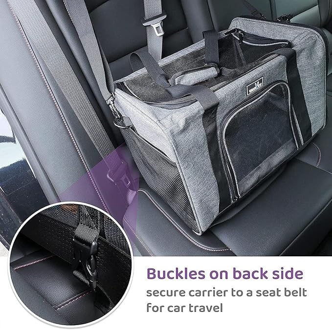 Wakytu TSA Approved Pet Carrier for Small Medium Cats and Dogs | Dog Carrier with Adequate Ventilation | 4 Mesh Windows, 3 Entrance, Locking Safety Zippers, Padded Shoulder Strap, Black