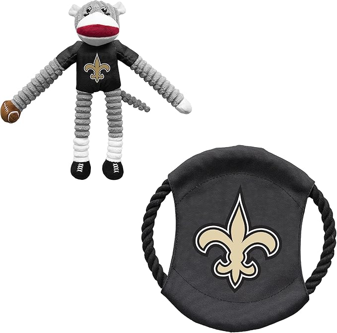 Littlearth NFL Unisex NFL Sock Monkey and Flying Disc Pet Toy Combo Set