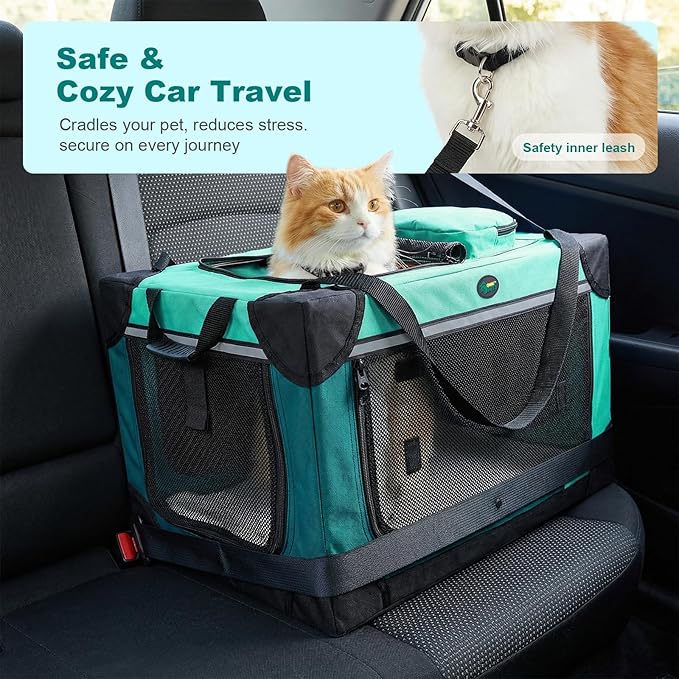 Ownpets Extra Large Cat Carrier for 2 Cats Small Dogs, 24 Inches Collapsible Soft Dog Crate for Car Travel, Portable Pet Carrier with Soft Mat