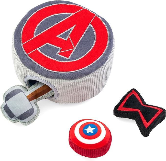 ZippyPaws Burrow Puzzle Plush Dog Toy, Interactive Squeaky Toy for Enrichment, Hide and Seek Game for Small to Medium Dogs, Marvel Avengers Icons