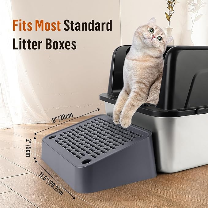 Cat Litter Box Ramp, Litter Box Step Mat with Filter Function, Cat Litter Catcher for Self-Cleaning Litter Boxes, Cats Pedal Stool Ideal for Kitten & Elderly Cats (Dark Grey)