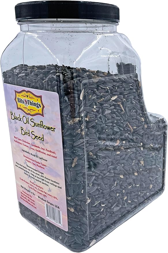 Bits N Things Wild Bird Food | Made in USA & All Season | (4 lbs., Black Oil Sunflower Seed)
