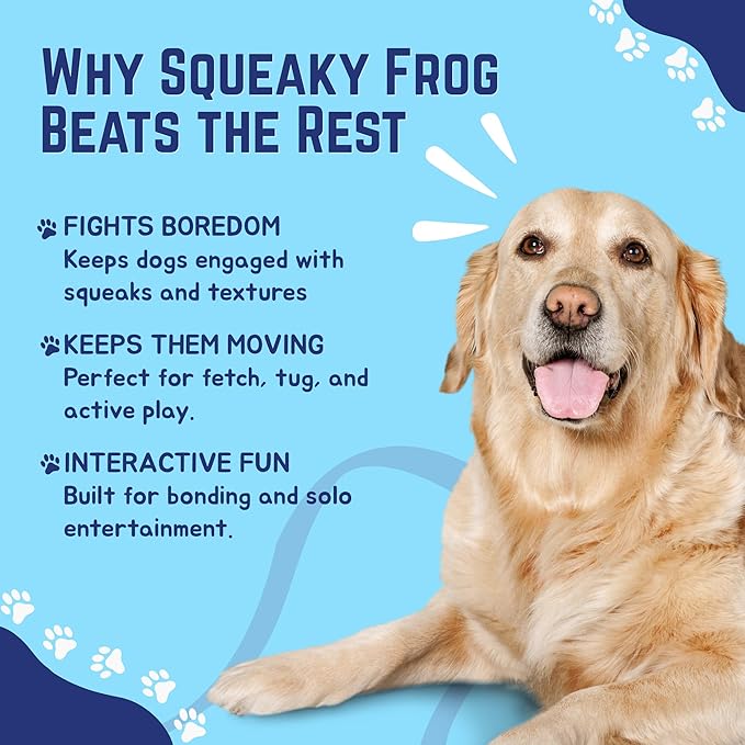 Happy Tails Interactive 12-Inch Frog Squeaky Dog Toy for Medium to Large Dogs, Durable Polyester with Reinforced Stitching, Green