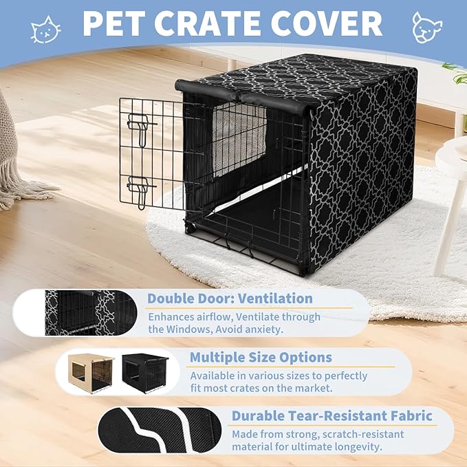 X-ZONE PET 48" Dog Crate Cover for Indoor/Outdoor - Heavy Duty Polyester Pet Kennel Cover Fits for Wire Dog Cage Black Print
