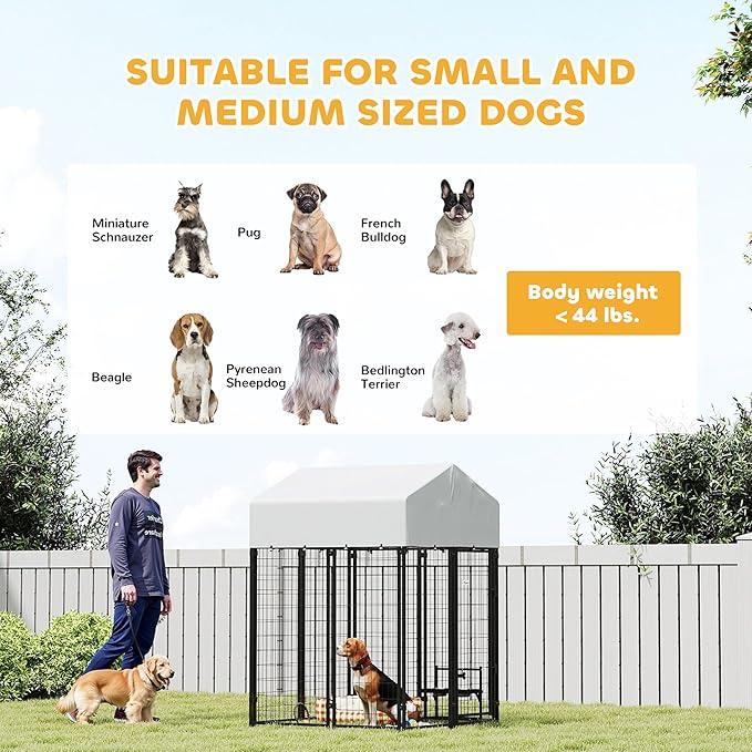 PawHut Outdoor Dog Kennel with Roof, 4' x 4' x 6' Heavy Duty Welded Wire Dog Playpen Enclosure with Escape-Proof Lock, UV-Resistant & Waterproof Cover, for Medium Dogs, Chickens, Ducks, Silver