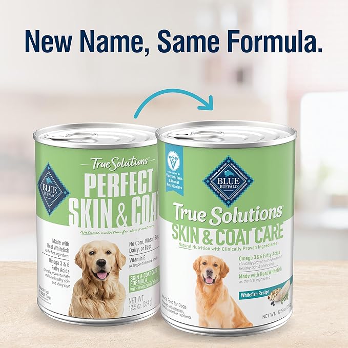 Blue Buffalo True Solutions Skin & Coat Care Wet Dog Food for Adult Dogs, Made with Natural Ingredients, Whitefish, 12.5-oz. Cans (12 Count)