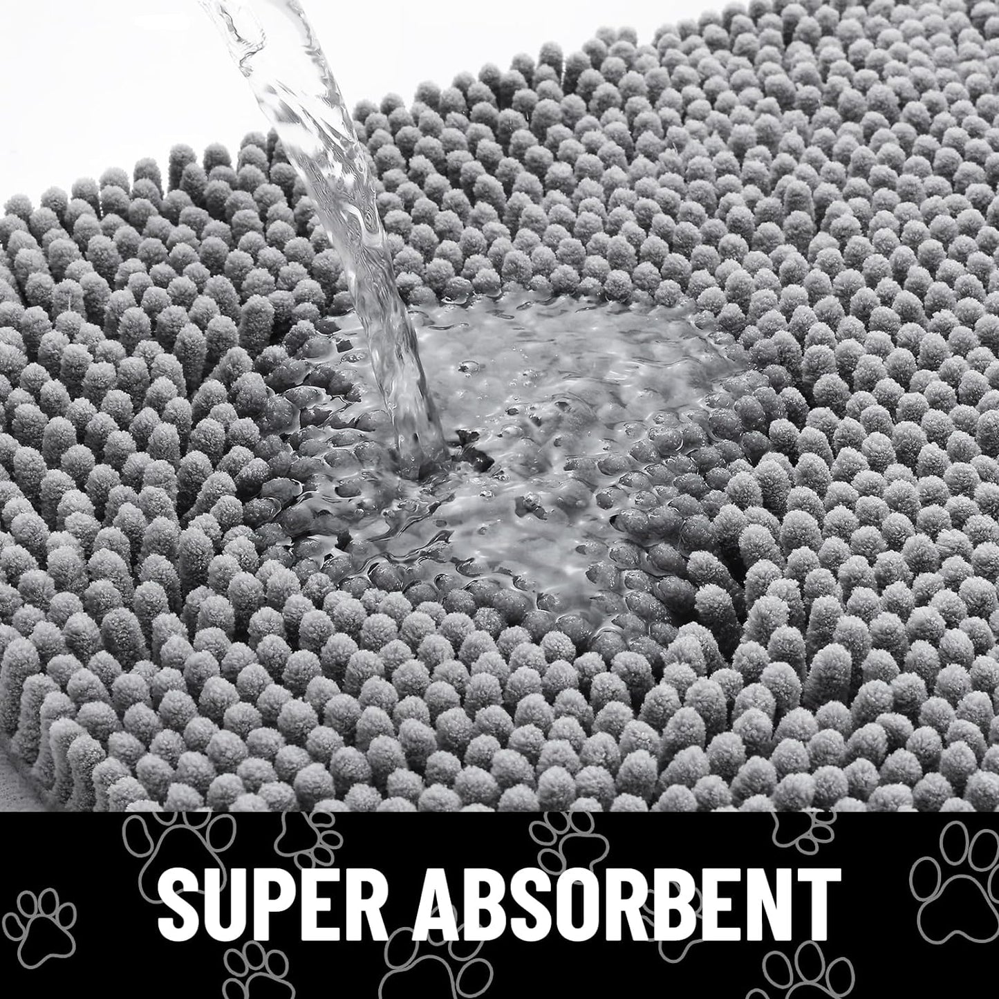 Smiry Dog Door Mat for Muddy Paws, Absorbent Dirt Trapper Non Slip Quick Dry Washable Chenille Mat for Mud Dogs, Entry Rug for Indoor and Outdoor (47x32 Inches, Grey)