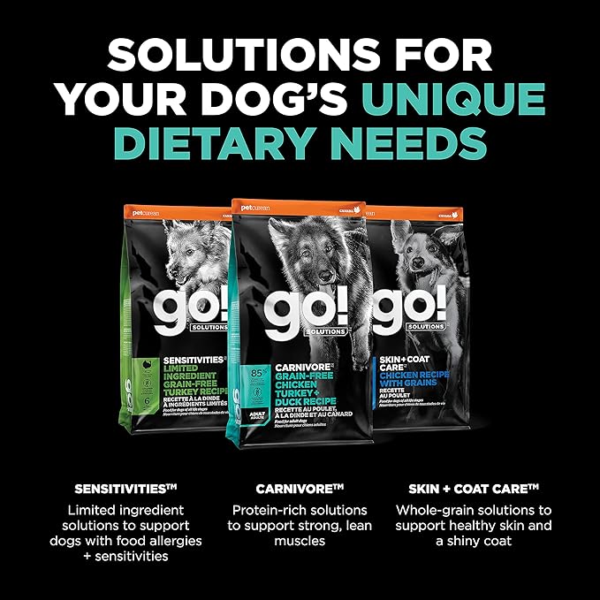 Go! Solutions Carnivore Chicken, Turkey + Duck Grain-Free Dry Adult Dog Food, Our Highest-Protein Kibble Made with Real Meat & Fish, Pumpkin & Probiotics for Good Digestion, 3.5 lb Bag