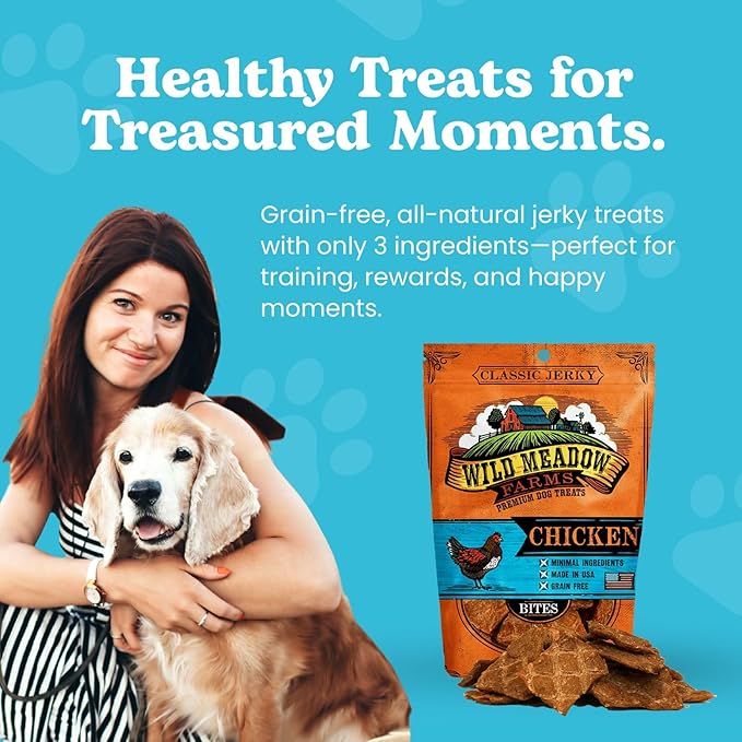 Classic Chicken Bites, Soft Jerky Treats for Dogs, Grain-Free & All-Natural, Ideal for Training, Portioning, and High-Value Rewards for All Breeds & Ages - 3.5 Ounce Pouch