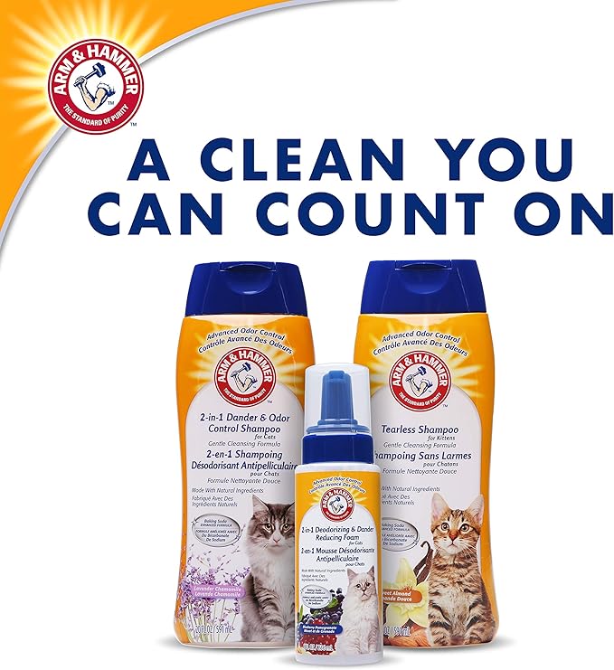 Arm & Hammer 2-in-1 Deodorizing & Dander Reducing Shampoo for Cats, Baking Soda Cat Shampoo for Dander, Odor Control and Coat Cleaning, Lavender Chamomile Scent, 20 Fl Oz - 6 Pack