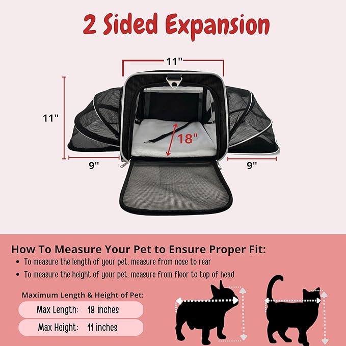 RUFF LIFE 101 Airline Approved Expandable Premium Pet Carrier on Wheels- Two Sided Rolling Carrier- Designed for Dogs & Cats- Extra Spacious Soft Lined Carrier! (Black) (RL-PET-CARRIER-WHEELS)