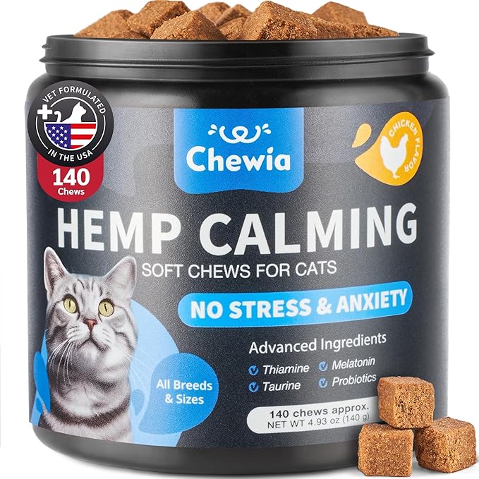 Cat Calming Treats - 500 Crunchy Calming Cat Treats with Melatonin for Cats Valerian Root L-Theanine Taurine & Probiotics - Cat Vitamins and Supplements for Stress Anxiety Relief All Breeds