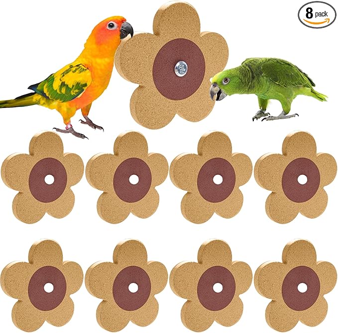 8 Pieces Bird Chew Toy, Natural Parrot Cork Foraging Training Toys for Relieve Boredom & Anxiety, Parrot Rotating Cork Chew Toy for Macaws, Conures, Budgies, Finches, Cockatiel
