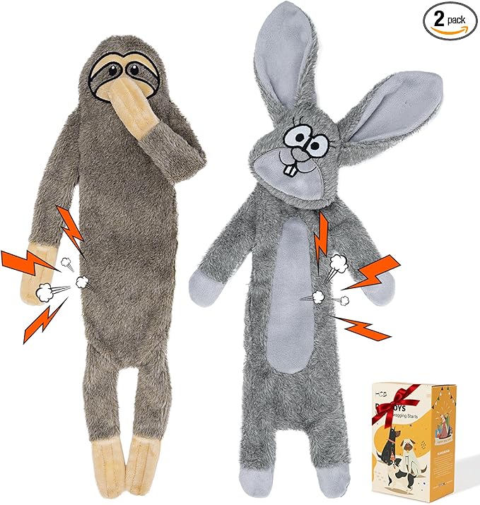 HGB No Stuffing Dog Toys for Aggressive Chewers, Squeaky Crinkle Plush Dog Toys to Keep Them Busy & Puppy Teething for Small, Medium, Large Breed, Cute Bunny & Sloth