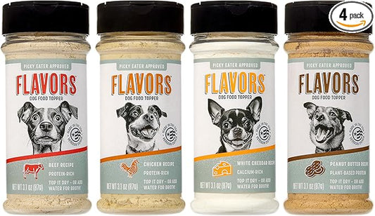 BEAUMONT BASICS Flavors Food Topper for Dogs - All 4 Recipes Gift Pack - Natural, Grain Free - Perfect Seasoning, Gravy, and Kibble Sprinkle for Picky Dog- 3.1oz Bottles