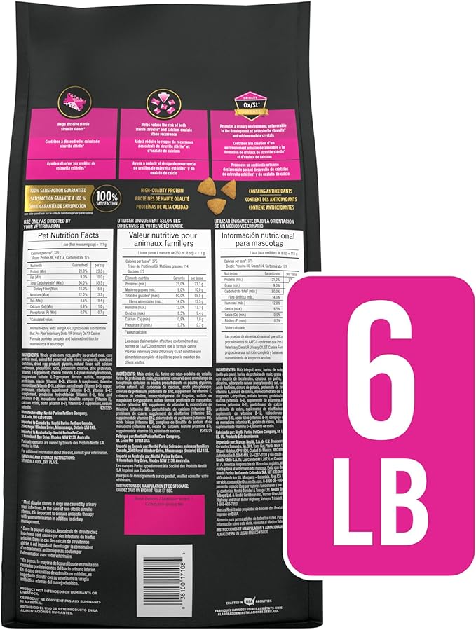 Purina Pro Plan Veterinary Diets UR Urinary Ox/St Canine Formula Dog Food Dry Kibble - 6 lb. Bag