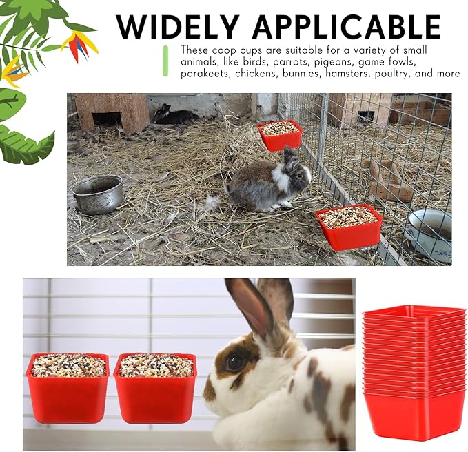 Maxdot 50 Pcs Cage Cups Chicken Feeder Cups 16 oz Hanging Bird Food Water Bowl Bunny Cage Feeding Dish for Pet Parrot Rooster Parakeet Gamefowl Poultry Pigeon(Red)