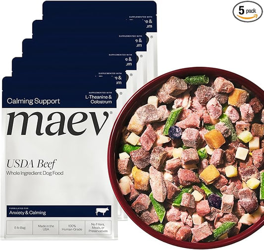 Maev Human-Grade Beef Dog Food, Anxiety & Calming Formula, Whole Ingredient, Gluten-Free, High Protein Puppy & Dog Food, 25 lb