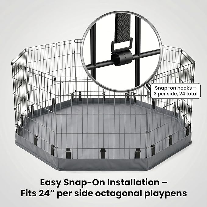 PJYuCien Octagonal Playpen Bottom Pad for 24" Side Metal Pet Pen, Waterproof 600D Oxford with Raised Edges & Snap Hooks, Washable for Puppy Small Animals, Grey