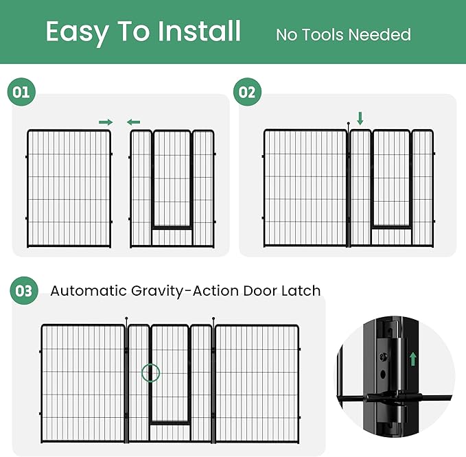 Dog Playpen 40 Inch 8 Panels, Heavy Duty Metal Pet Playpen Indoor Outdoor for Camping, Yard, RV, Garden Fence, Privacy Patio, Black