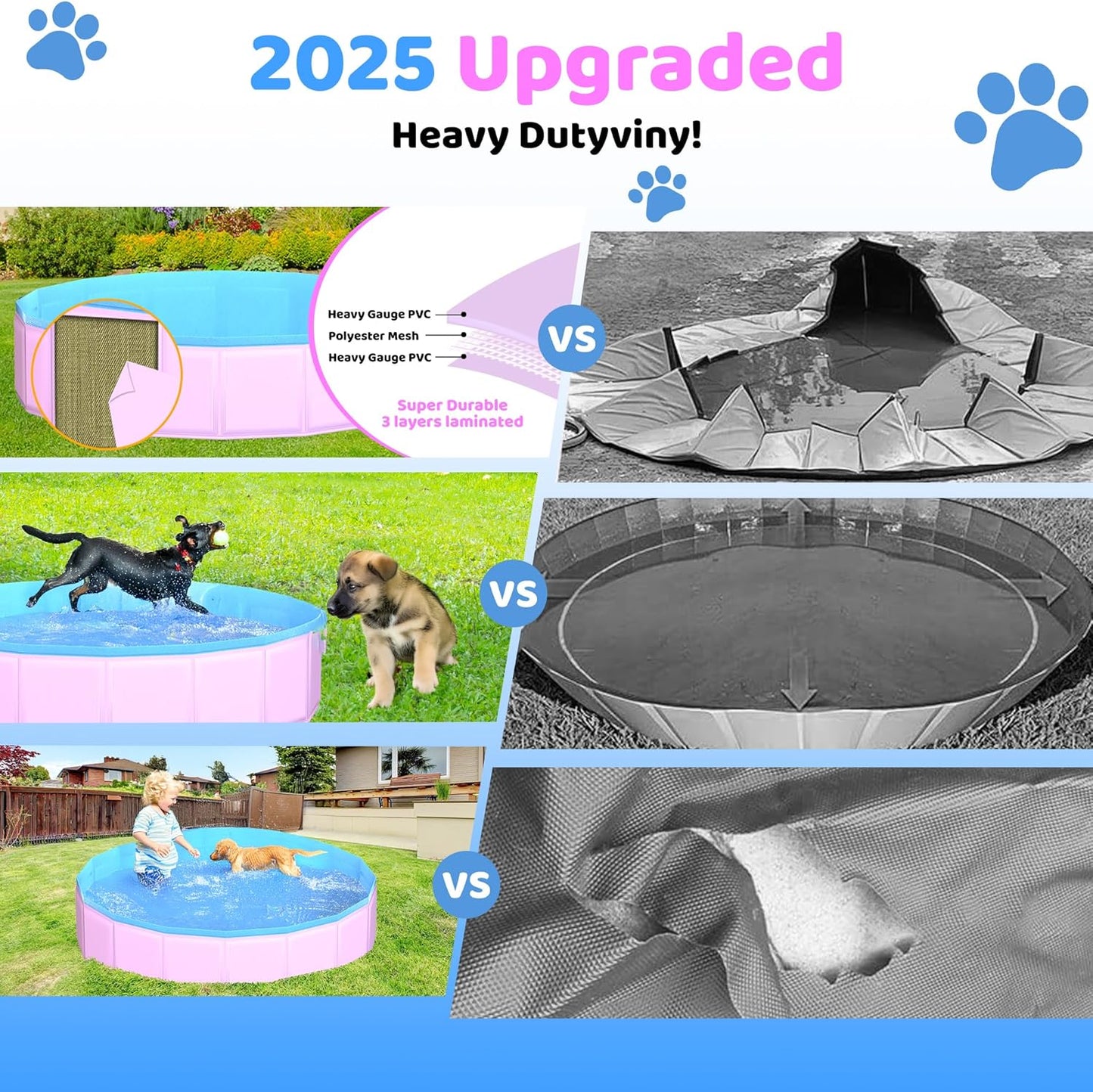 2025 Updated Foldable Dog Pool, 55" x 12" Kiddie Pool with Hard Plastic, Non-Slip Dog Bath Tub for Outdoor Backyard, Collapsible Dog Swimming Pool for Kids Dogs Pets (Pink)