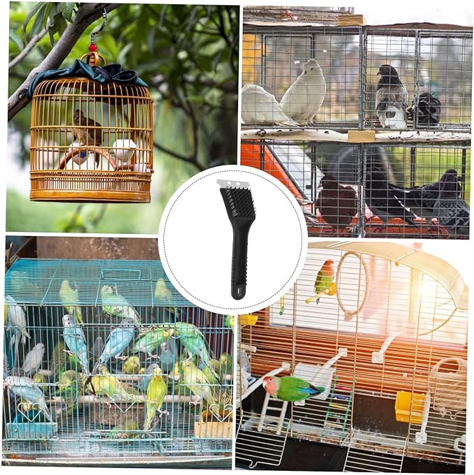 Levemolo Stainless Steel Birdcage Cleaner Tool with Long Handle Scraper for Removal Durable Brush with Shedding-Resistant Bristles for Complete Birdcage Maintenance