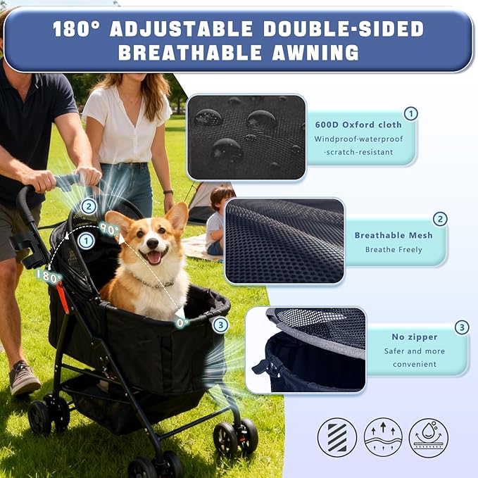 4 Wheels Pet Stroller 4 in 1 Pet Stroller with Detachable Carrier for Small & Medium Dogs Cats up to 55 lbs Easy-Folding Travel Dog Wagon with Car Seat Breathable Mesh,Khaki
