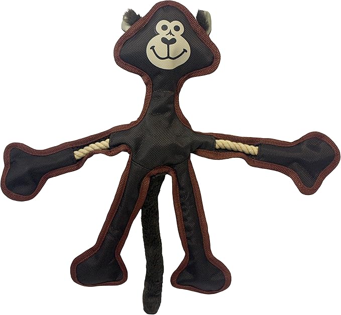 Multipet Skele Monkey Dog Rope - Nylon Tug of War - Squeaky Toy for All Dogs - Animal Dog Toy for Playing Toss & Fetch (15", Brown)