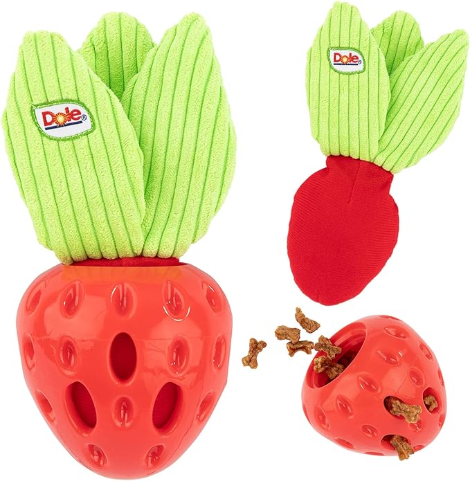 Dog Puzzle Toy with Crinkle Squeak Insert, Dog Enrichment Toys, Strawberry Dog Treat Toy, Great Mental Stimulation for Dogs