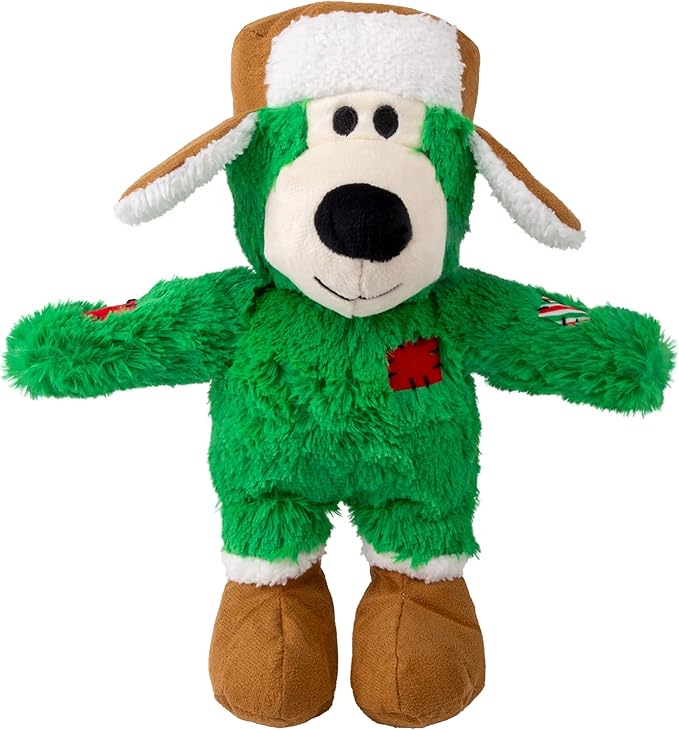 KONG Christmas Holiday Wild Knots Bear Dog Toy – Durable Rope Skeleton, Squeaker for Long-Lasting Play, Less Stuffing for Less Mess, Assorted Colors (1 Pack, Small/Medium)