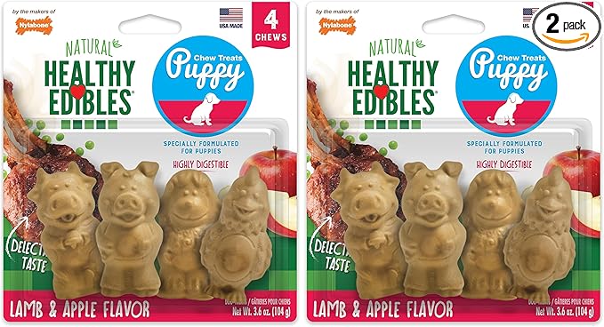 Nylabone Healthy Edibles Natural Puppy Chews Long Lasting Treats for Puppies, Lamb & Apple Flavor, Small/Regular (4 Count) (Pack of 2)