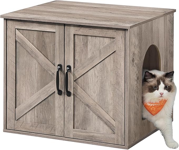 Feandrea Cat Litter Box Enclosure, Hidden Litter Box Furniture, Indoor Pet House End Table, 23.6 x 19.7 x 19.7 Inches, Heather Greige UPCL042K101