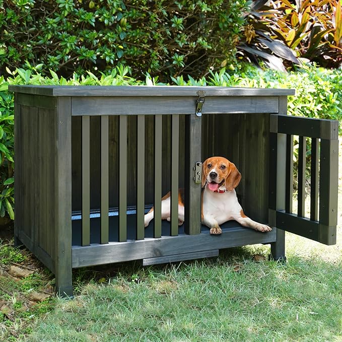 Agitree 28" Dog Crate Furniture, Fully Assembled Wooden Dog Kennel with Removable Tray, Decorative Pet Crate Dog Cage Indoor Furniture End Table, Portable Pet Cage for Small & Medium Dogs, Black