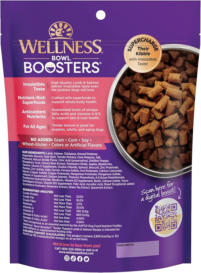 Wellness Tender Toppers (Previously CORE Bowl Boosters), Grain-Free Natural Dog Food Toppers or Mixers, Made with Real Meat (Lamb & Salmon, 8 oz Bag) (Pack of 2)