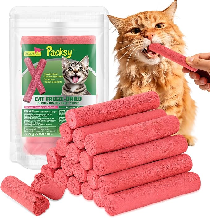 100g/3.52oz Freeze-Dried Chicken & Dragon Fruit Sticks for Cats,High-Protein, All-Natural Treats,Irresistible Flavor & Crunchy Texture,Perfect for Training & Rewards