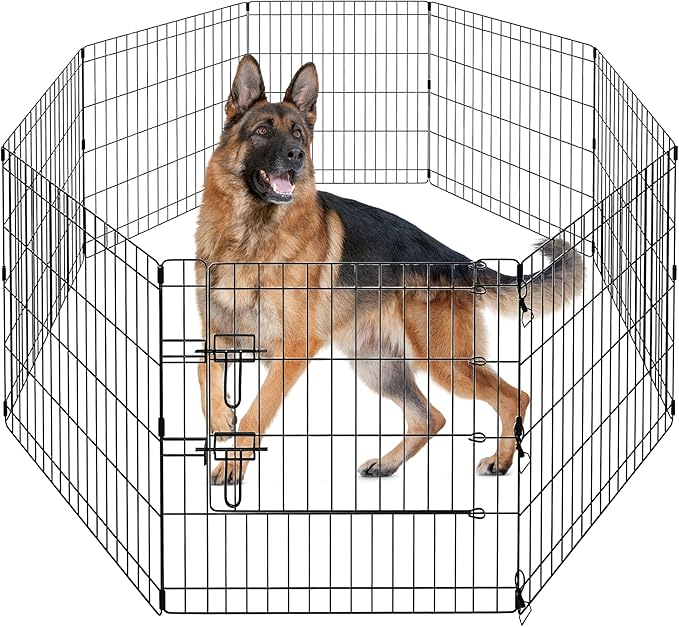 PAWZ Road Dog Playpen Foldable Metal Dog Fence with Door, Outdoor for Yard and Indoor Use Portable Design for RV and Camping- 8 Panels (24" Wide Each), 48 inch Height for Small Dogs Puppy Large Dogs