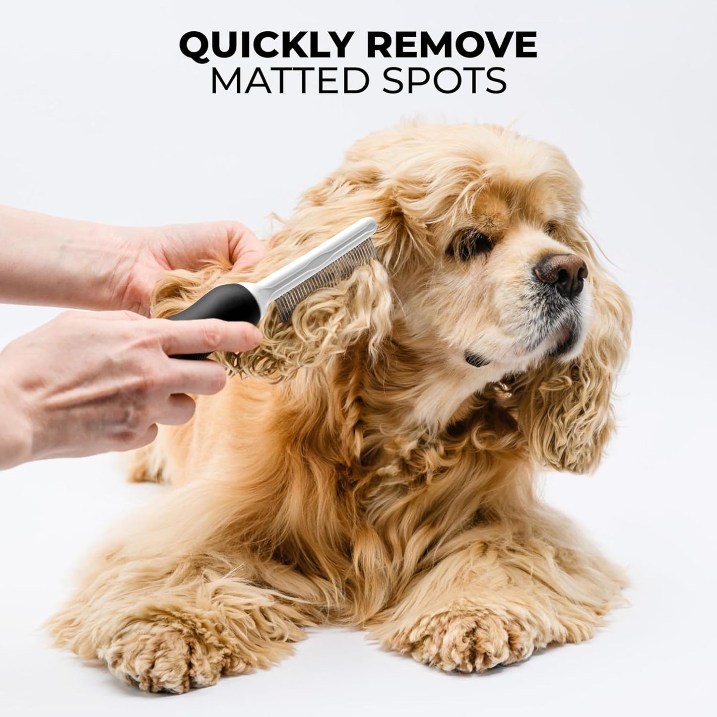 POODLIE Poodle Pet Dog Combs for Grooming Matting - Metal Comb for Dogs with Long & Short Stainless Steel Teeth - Dematting Comb for Cats to Remove Matted Hair & Knots, Black