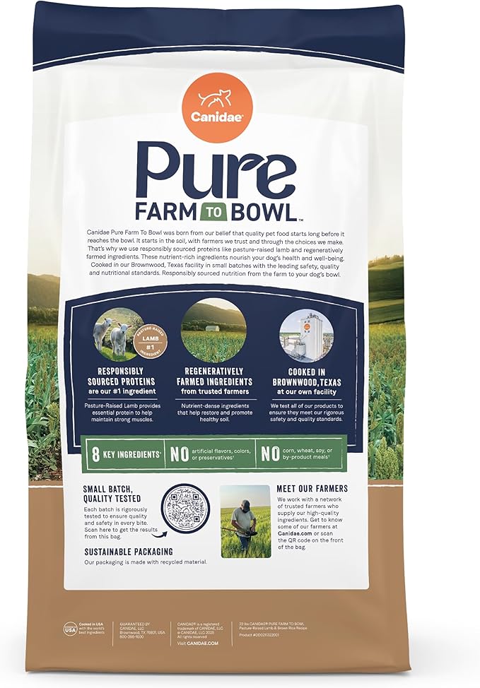 CANIDAE Pure Farm to Bowl Pasture-Raised Lamb & Brown Rice Dog Food, Adult Dog Food, 4lb (Pack of 2)