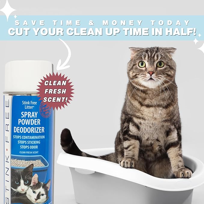 Cat Litter Box Deodorizer Powder Spray & Odor Eliminator (2 Cans) - Non-Stick Kitty Litter Box Deodorizer, Eliminators, Absorber & Freshner